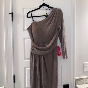 NWT Gold One Shoulder Floor Length Cocktail Dress Size 14